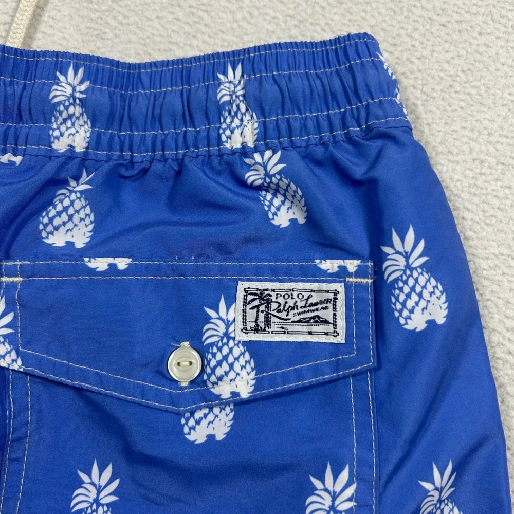 Polo Ralph Lauren Swim Trunks Mens Large Blue Pineapple Print Mesh Lined Shorts